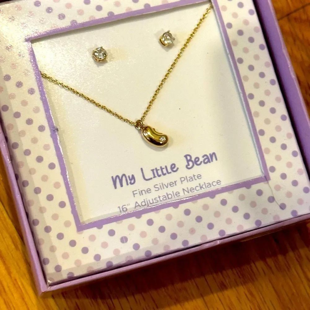 Mother daughter gold jellybean necklace set